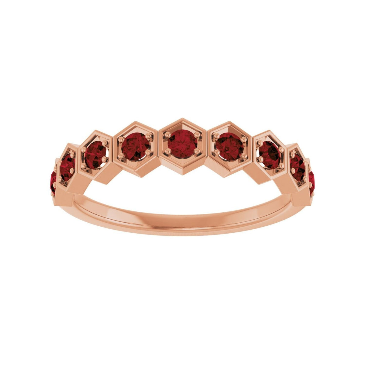 Sapphire Row Natural Gemstone Hexagon Stacking Ring - Mozambique Garnet, 14K Rose Gold (view 3)
