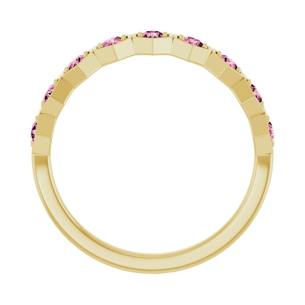 Sapphire Row Natural Gemstone Hexagon Stacking Ring - Pink Tourmaline, 14K Yellow Gold (view 2)