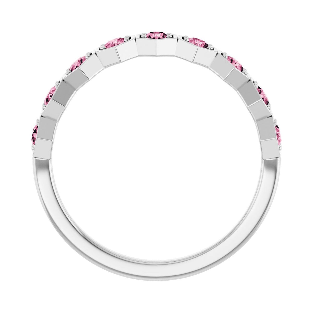 Sapphire Row Natural Gemstone Hexagon Stacking Ring - Pink Tourmaline, 14K White Gold (view 2)