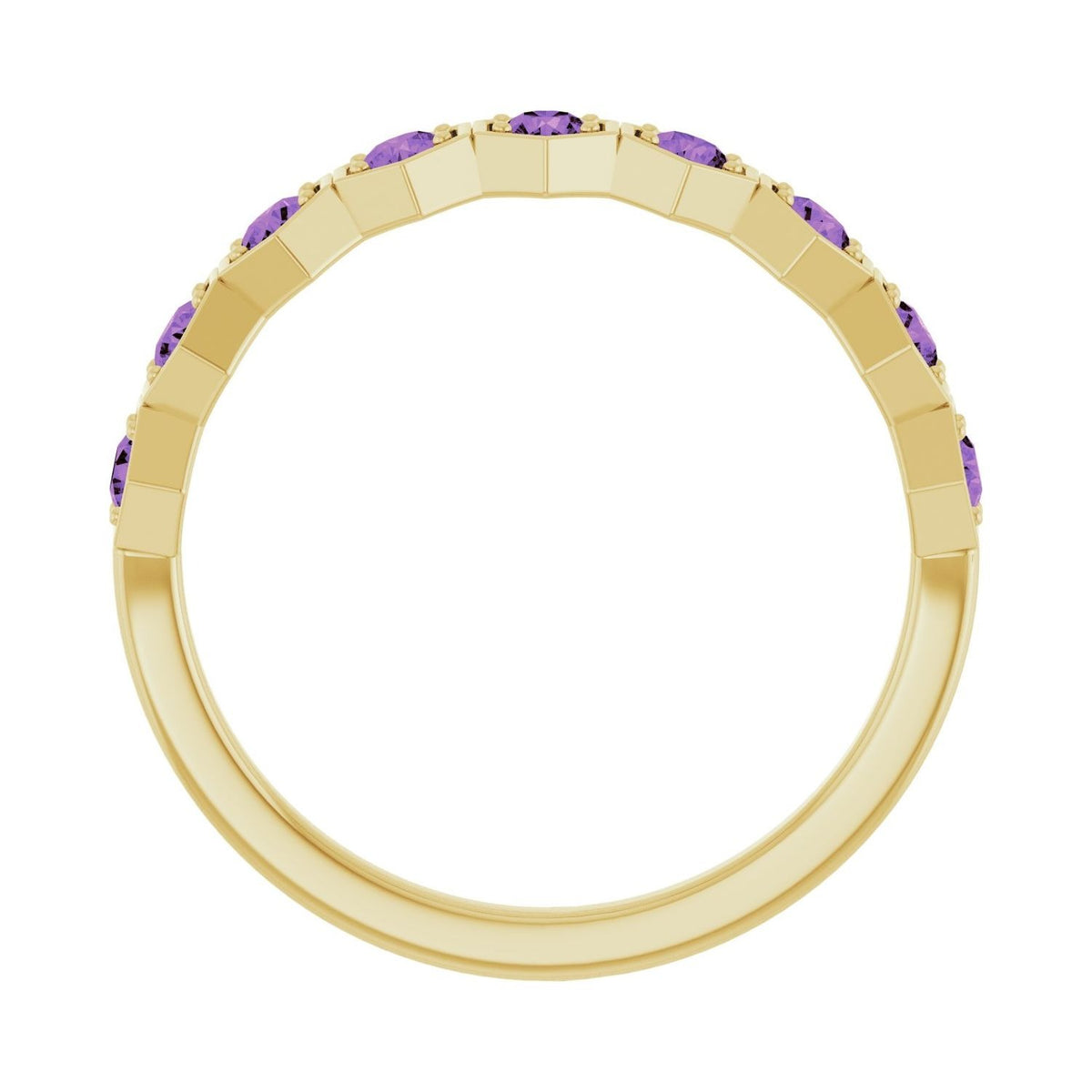 Sapphire Row Natural Gemstone Hexagon Stacking Ring - Amethyst, 14K Yellow Gold (view 2)