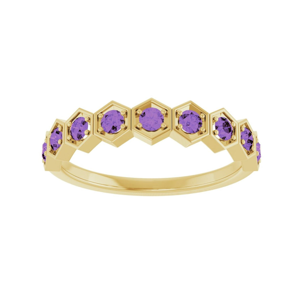 Sapphire Row Natural Gemstone Hexagon Stacking Ring - Amethyst, 14K Yellow Gold (view 3)