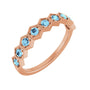 Sapphire Row Natural Gemstone Hexagon Stacking Ring - Aquamarine, 14K Rose Gold