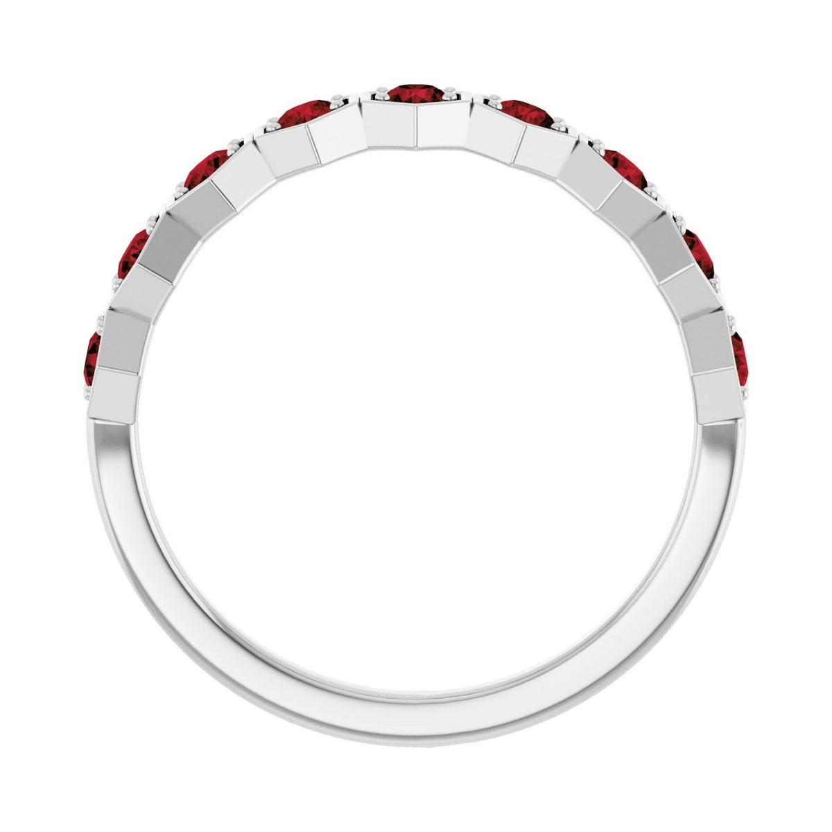 Sapphire Row Natural Gemstone Hexagon Stacking Ring - Mozambique Garnet, 14K White Gold (view 2)