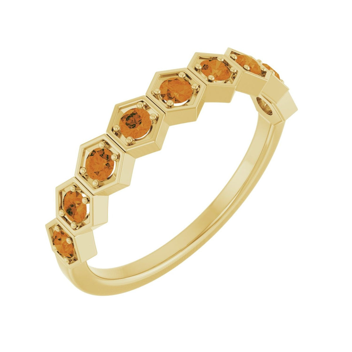 Sapphire Row Natural Gemstone Hexagon Stacking Ring - Citrine, 14K Yellow Gold