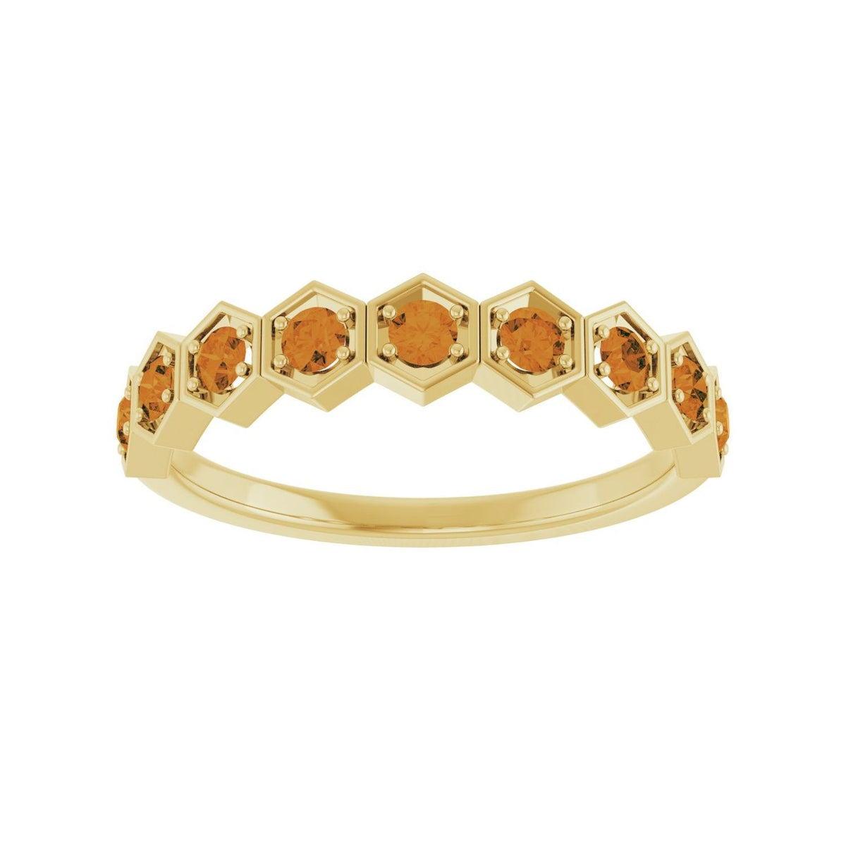 Sapphire Row Natural Gemstone Hexagon Stacking Ring - Citrine, 14K Yellow Gold (view 3)