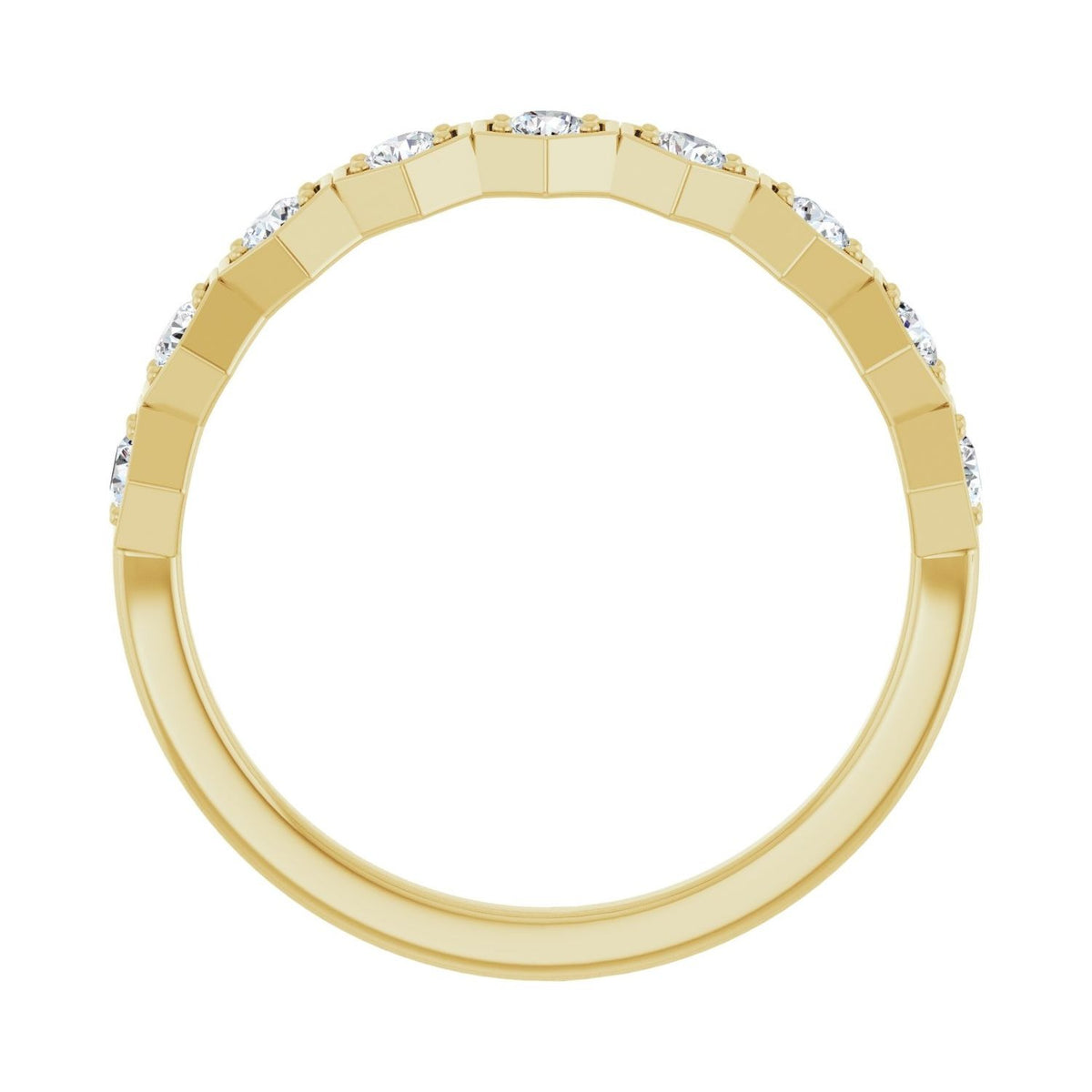 Sapphire Row Natural Gemstone Hexagon Stacking Ring - Diamond, 14K Yellow Gold (view 2)