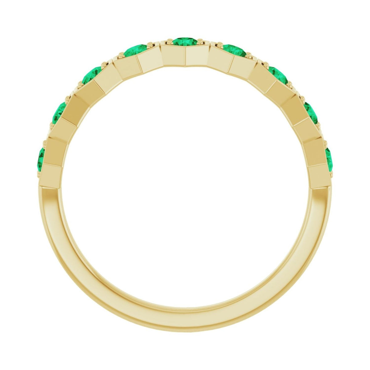 Sapphire Row Natural Gemstone Hexagon Stacking Ring - Emerald, 14K Yellow Gold (view 2)