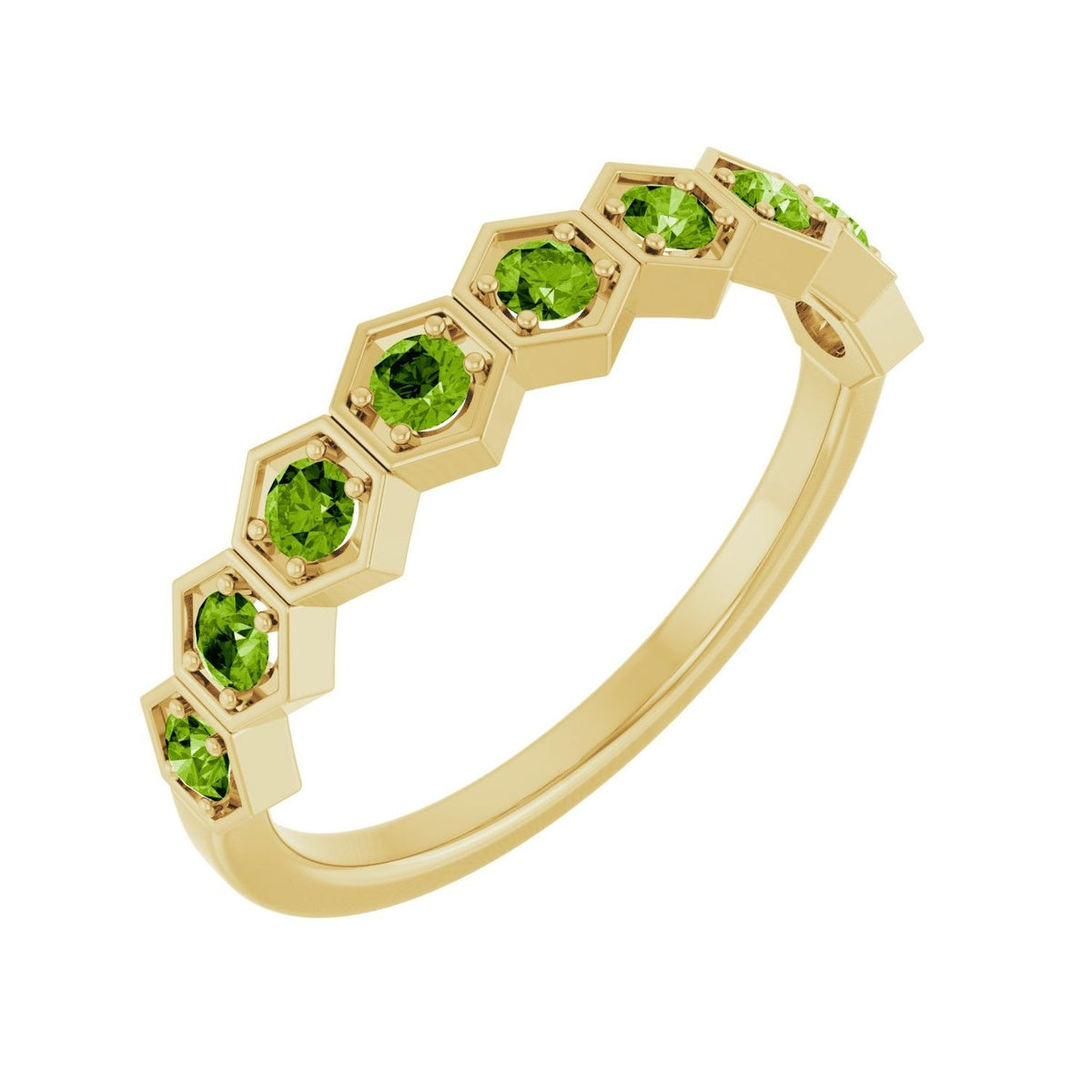 Sapphire Row Natural Gemstone Hexagon Stacking Ring - Peridot, 14K Yellow Gold