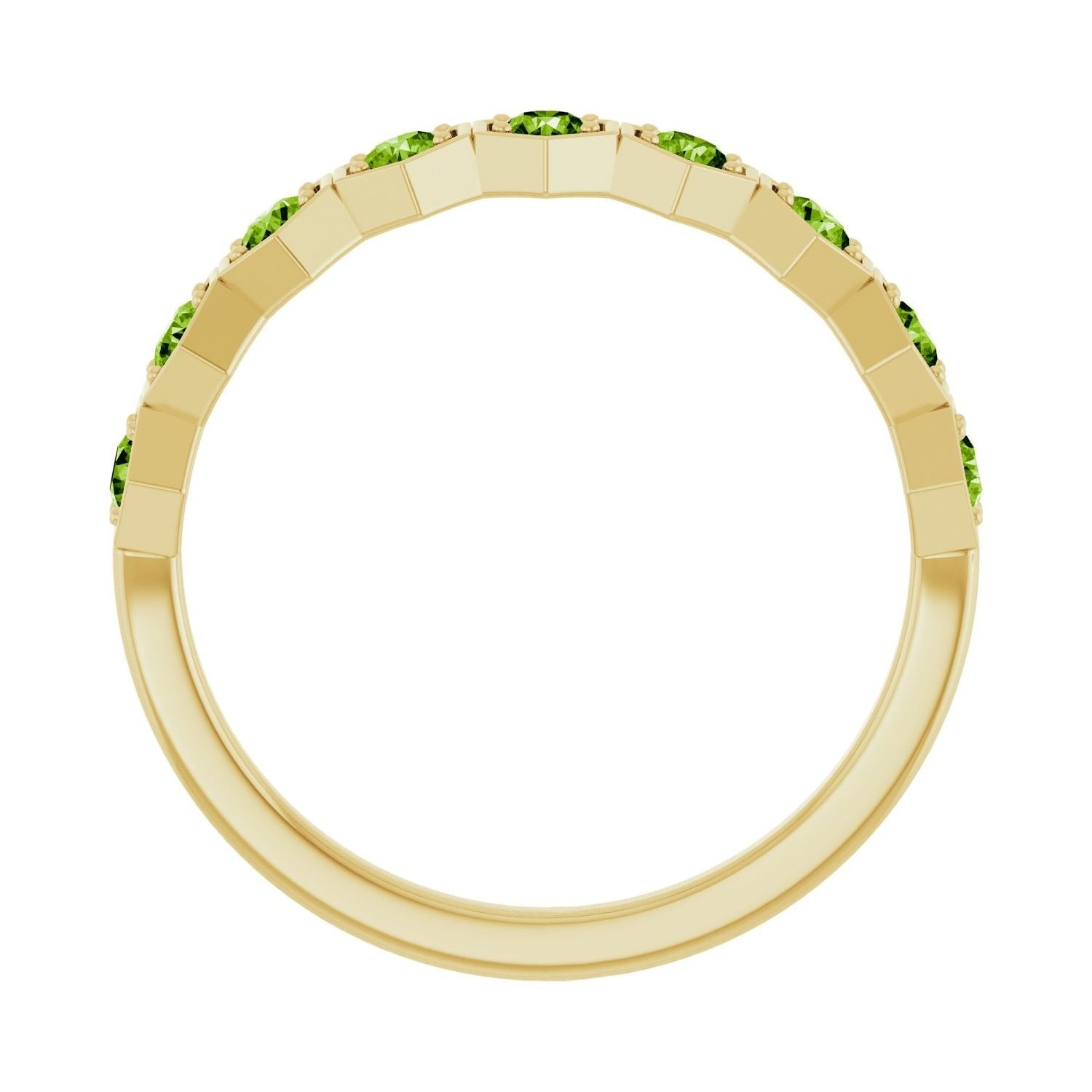 Sapphire Row Natural Gemstone Hexagon Stacking Ring - Peridot, 14K Yellow Gold (view 2)