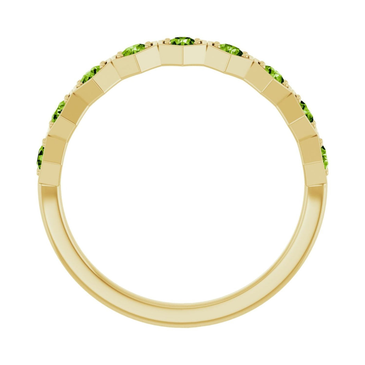 Sapphire Row Natural Gemstone Hexagon Stacking Ring - Peridot, 14K Yellow Gold (view 2)