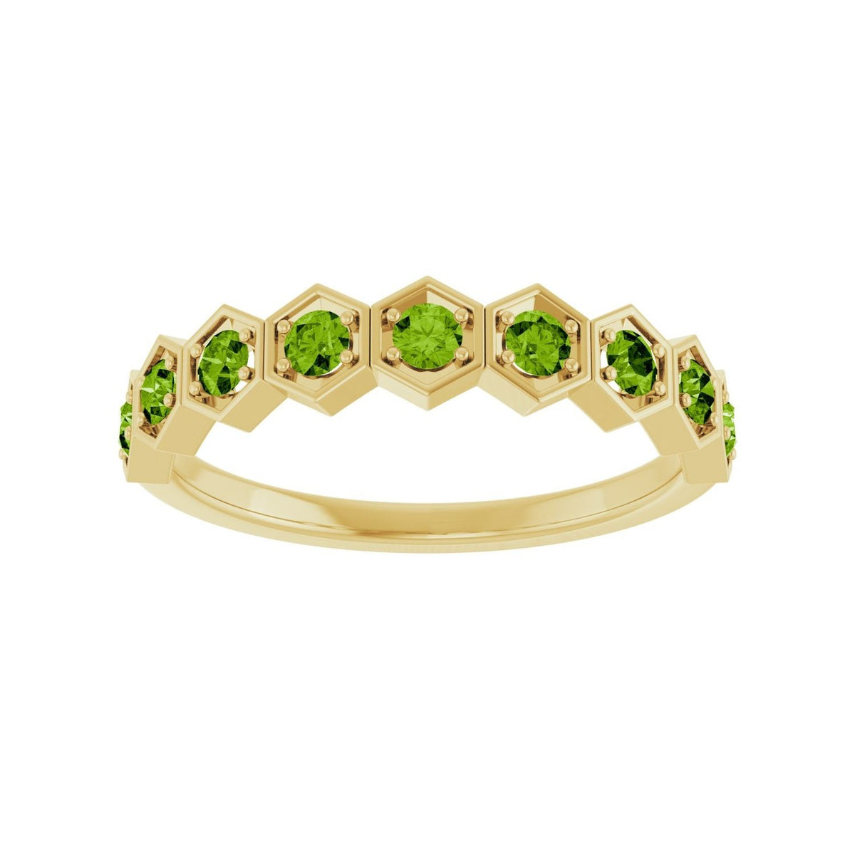 Sapphire Row Natural Gemstone Hexagon Stacking Ring - Peridot, 14K Yellow Gold (view 3)