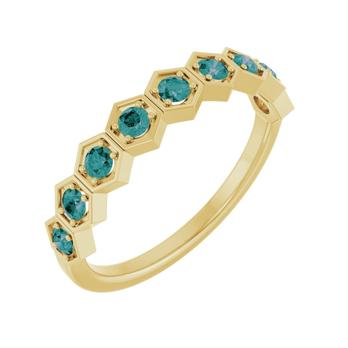 Sapphire Row Natural Gemstone Hexagon Stacking Ring - Alexandrite, 14K Yellow Gold