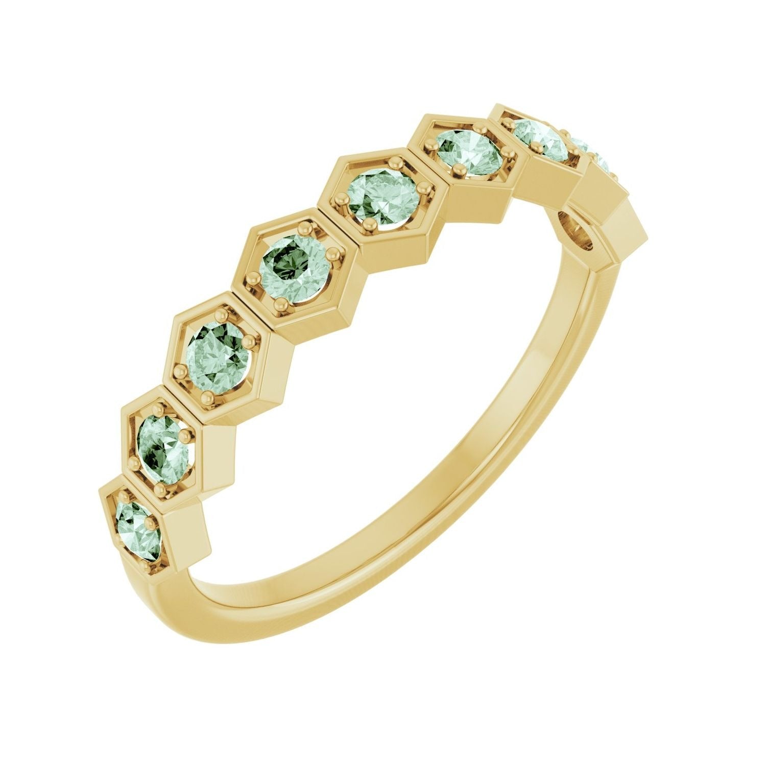 Sapphire Row Natural Gemstone Hexagon Stacking Ring - Alexandrite, 14K Yellow Gold (view 2)