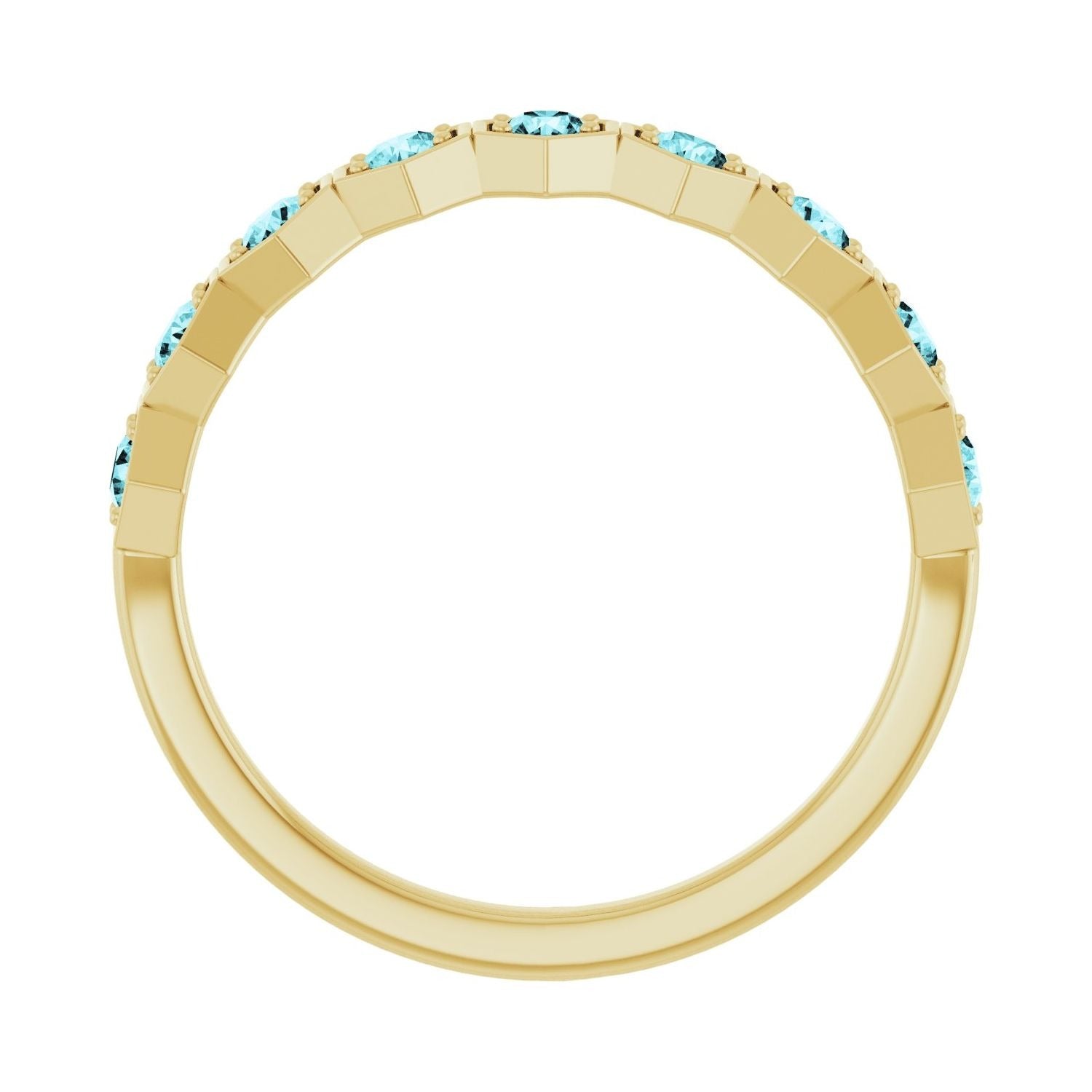 Sapphire Row Natural Gemstone Hexagon Stacking Ring - Blue Zircon, 14K Yellow Gold (view 2)