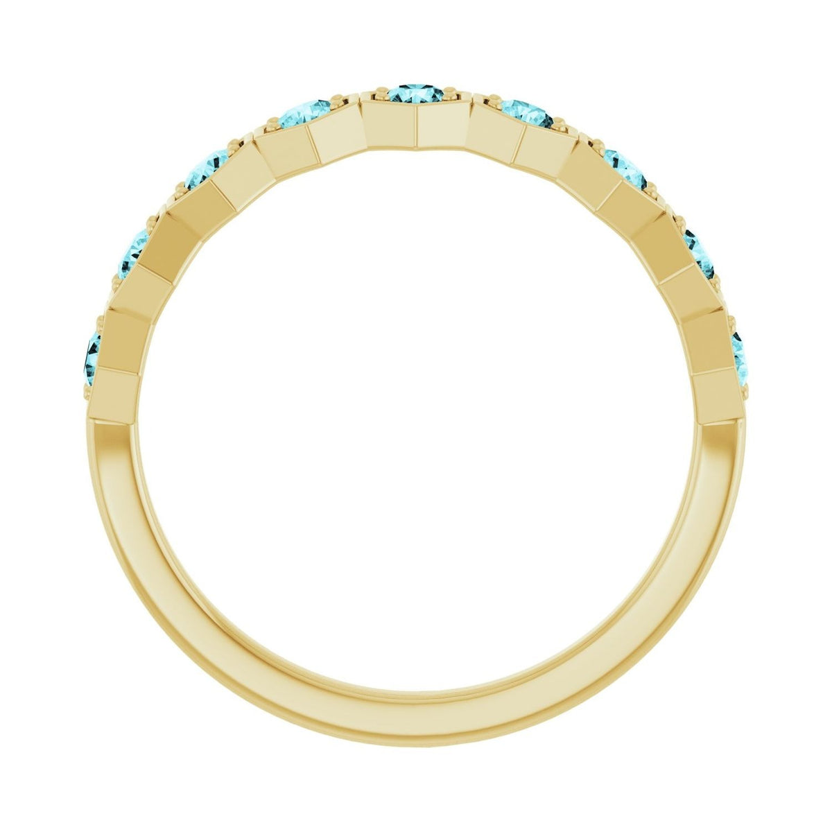 Sapphire Row Natural Gemstone Hexagon Stacking Ring - Blue Zircon, 14K Yellow Gold (view 2)