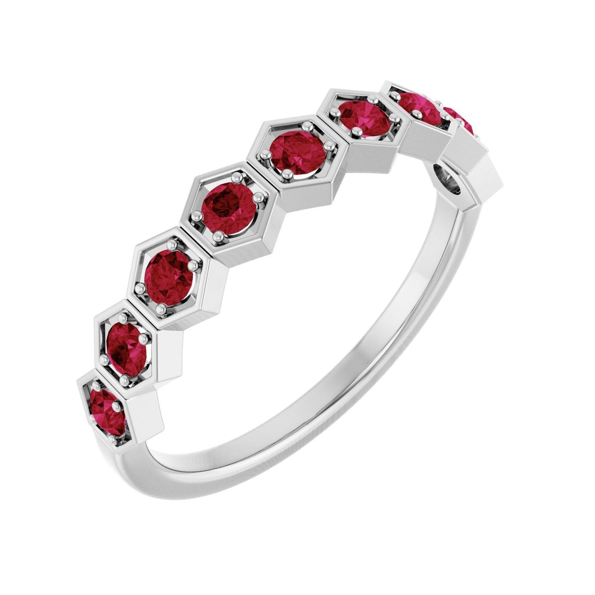 Sapphire Row Natural Gemstone Hexagon Stacking Ring - Ruby, Platinum