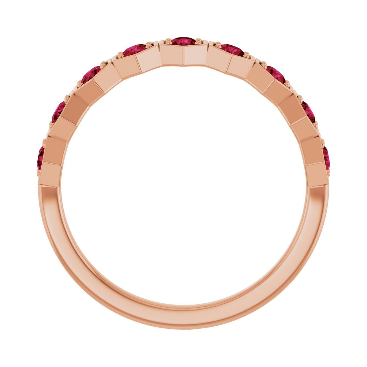 Sapphire Row Lab-Grown Gemstone Hexagon Stacking Ring - Ruby, 14K Rose Gold (view 2)
