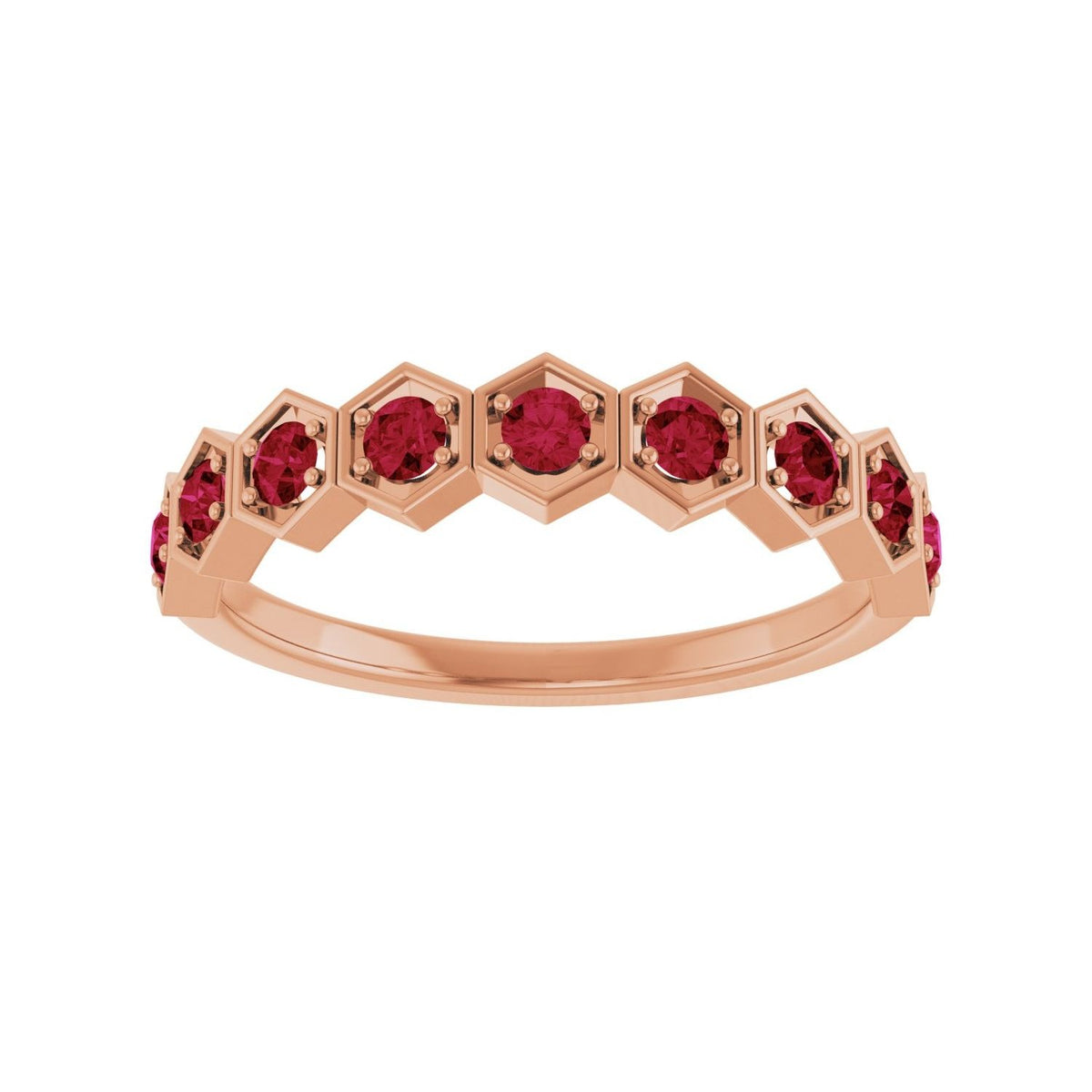 Sapphire Row Lab-Grown Gemstone Hexagon Stacking Ring - Ruby, 14K Rose Gold (view 3)