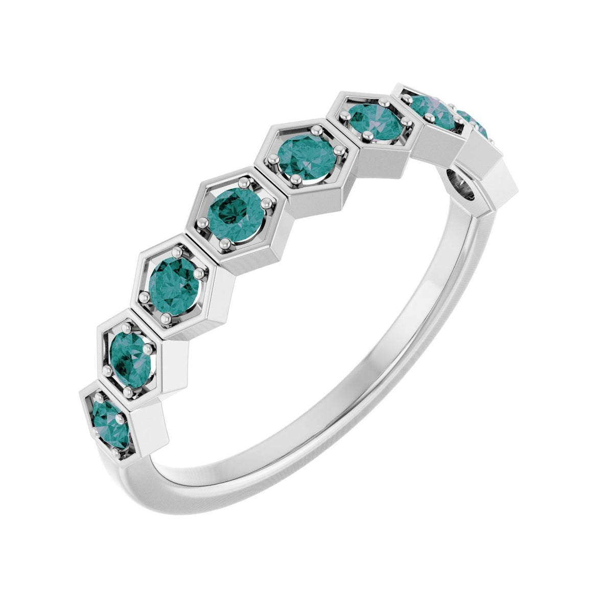 Sapphire Row Lab-Grown Gemstone Hexagon Stacking Ring - Alexandrite, 14K White Gold