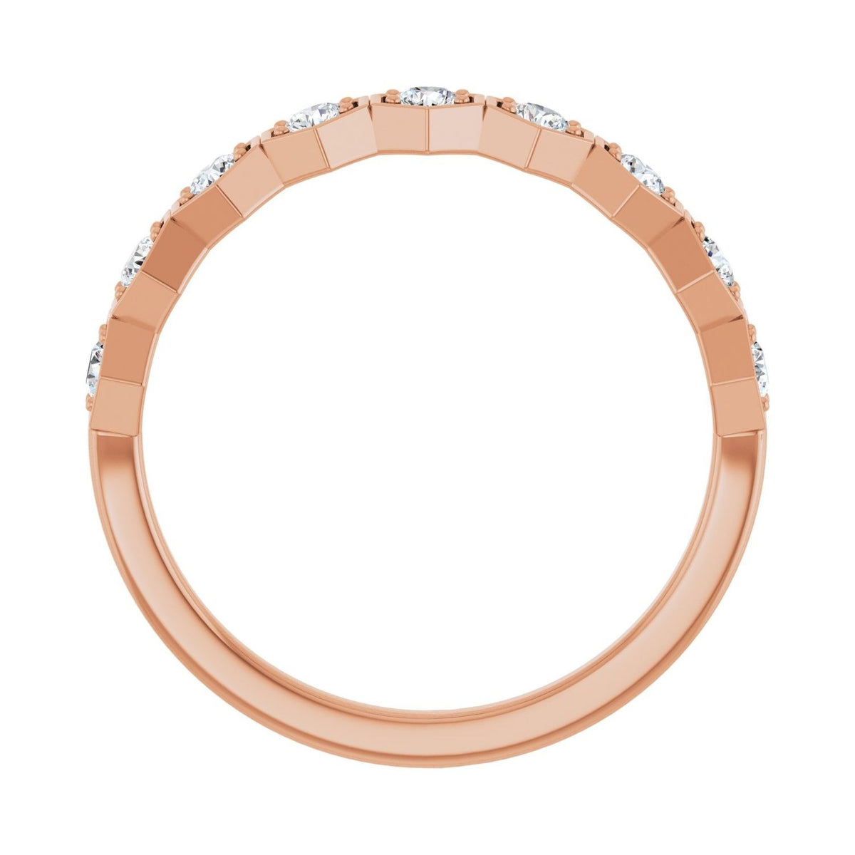 Sapphire Row Lab-Grown Gemstone Hexagon Stacking Ring - Diamond, 14K Rose Gold (view 2)