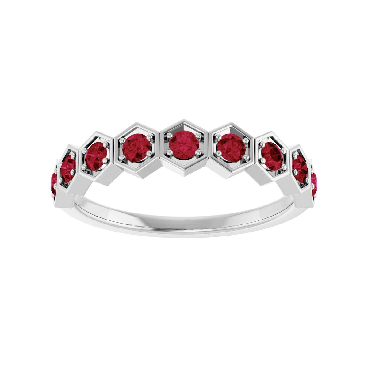 Sapphire Row Lab-Grown Gemstone Hexagon Stacking Ring - Ruby, 14K White Gold (view 3)