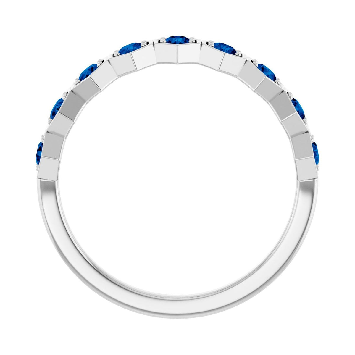 Sapphire Row Lab-Grown Gemstone Hexagon Stacking Ring - Blue Sapphire, Platinum (view 2)