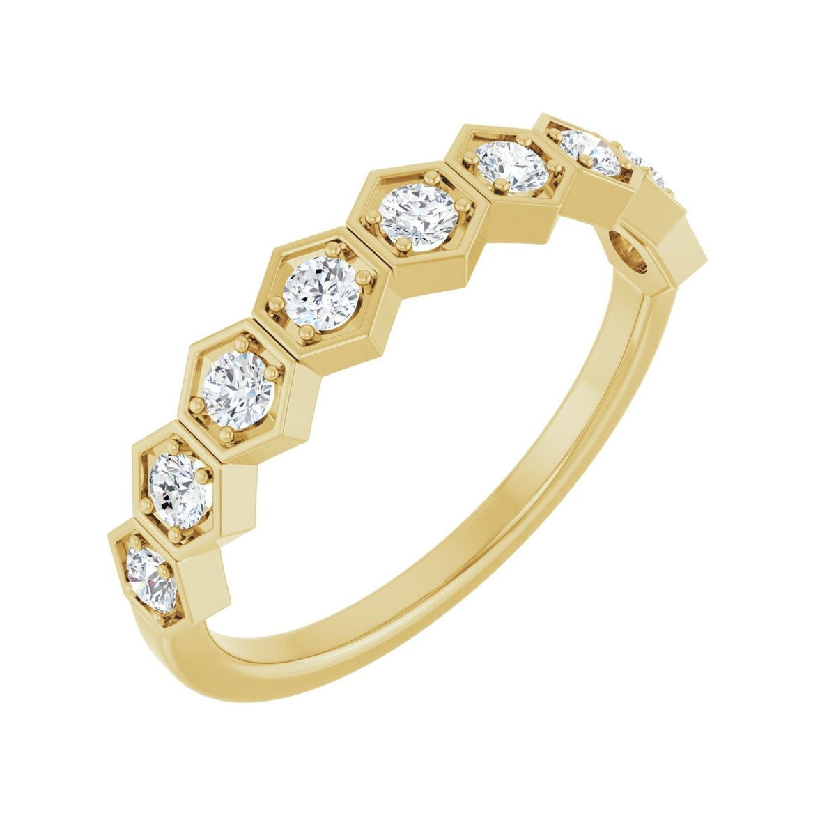 Sapphire Row Lab-Grown Gemstone Hexagon Stacking Ring - Diamond, 14K Yellow Gold