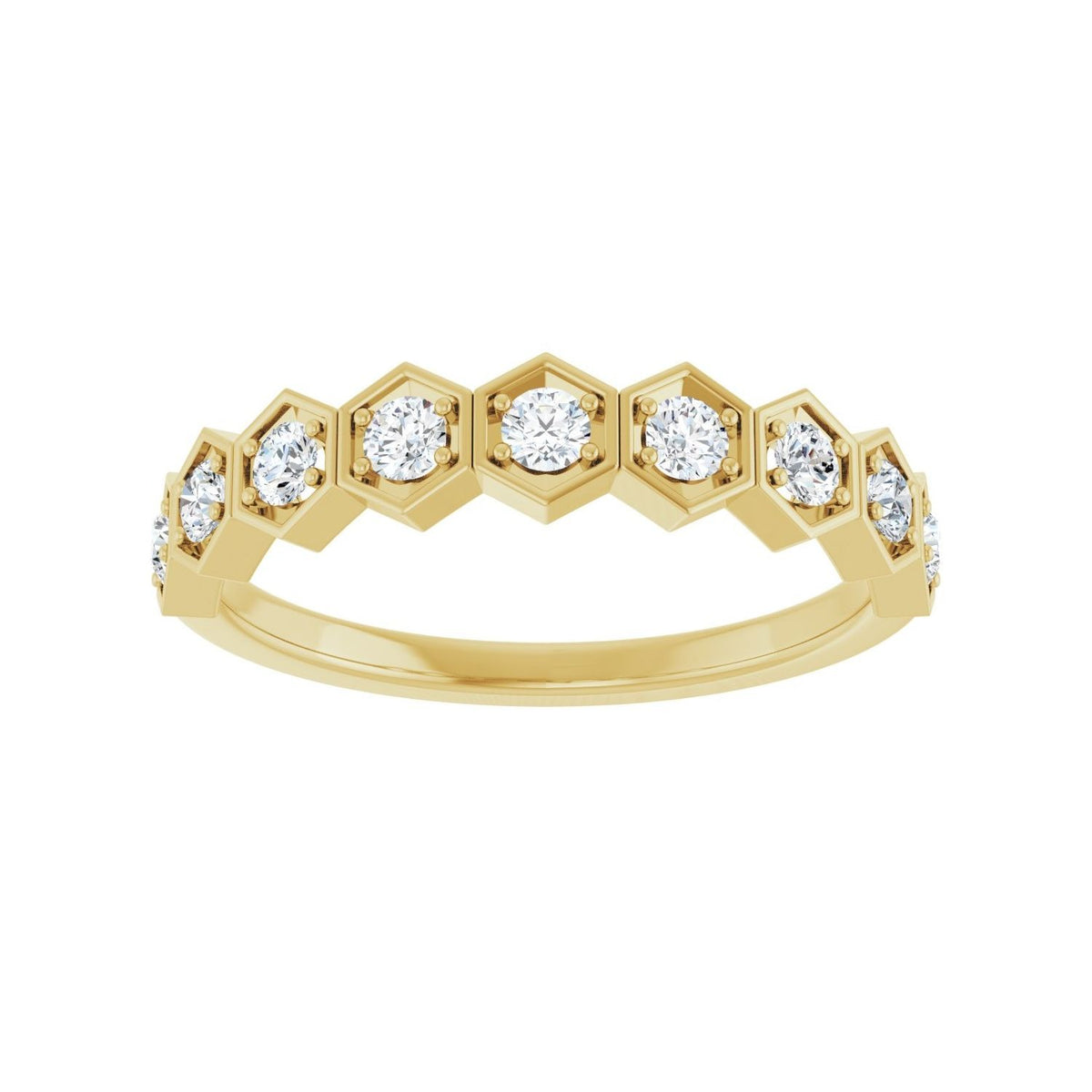 Sapphire Row Lab-Grown Gemstone Hexagon Stacking Ring - Diamond, 14K Yellow Gold (view 3)