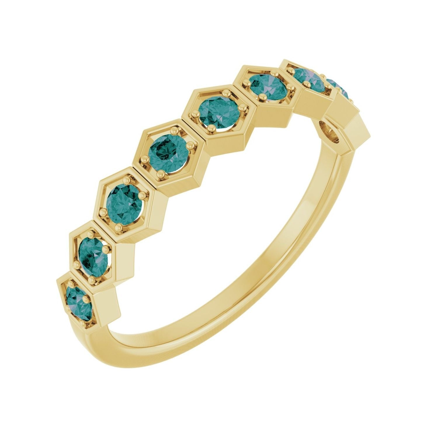 Sapphire Row Lab-Grown Gemstone Hexagon Stacking Ring - Alexandrite, 14K Yellow Gold
