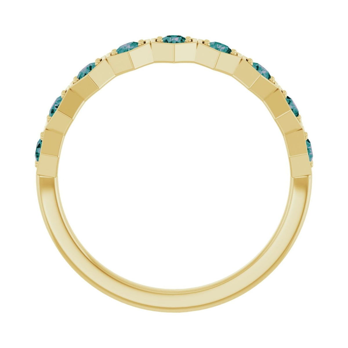 Sapphire Row Lab-Grown Gemstone Hexagon Stacking Ring - Alexandrite, 14K Yellow Gold (view 3)