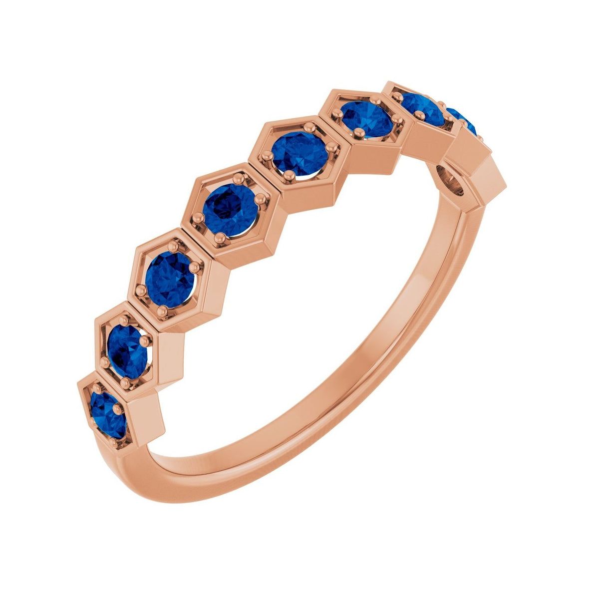 Sapphire Row Lab-Grown Gemstone Hexagon Stacking Ring - Blue Sapphire, 14K Rose Gold