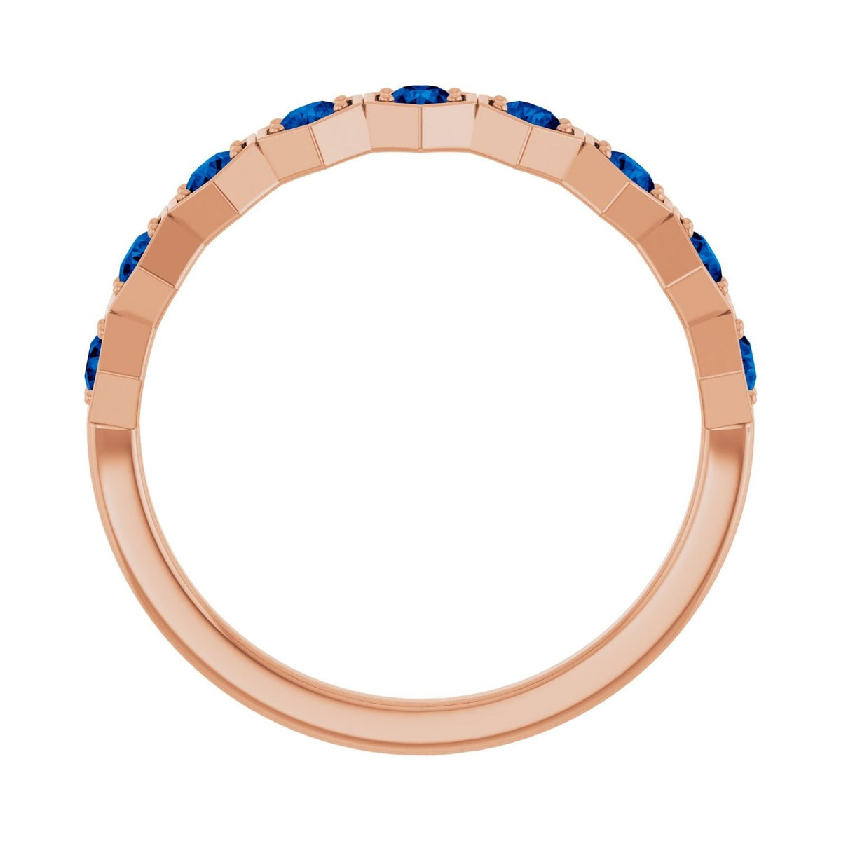 Sapphire Row Lab-Grown Gemstone Hexagon Stacking Ring - Blue Sapphire, 14K Rose Gold (view 2)