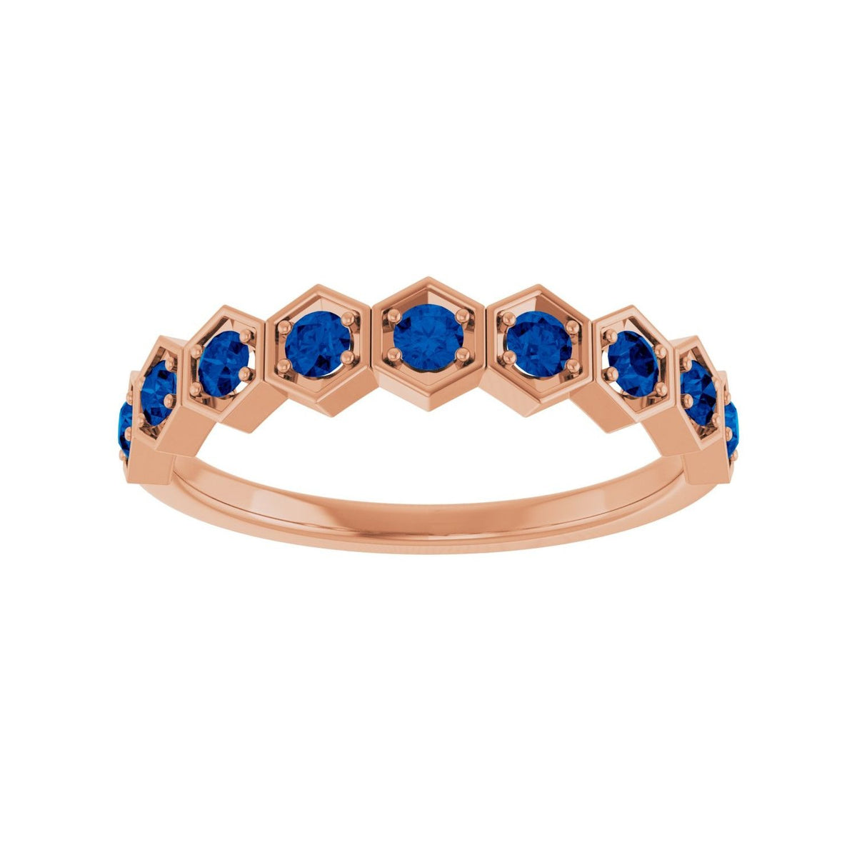 Sapphire Row Lab-Grown Gemstone Hexagon Stacking Ring - Blue Sapphire, 14K Rose Gold (view 3)