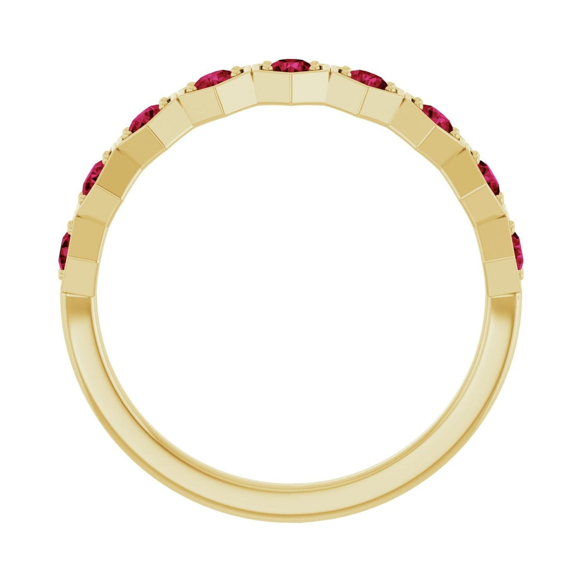 Sapphire Row Lab-Grown Gemstone Hexagon Stacking Ring - Ruby, 14K Yellow Gold (view 2)