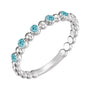 Sapphire Row Natural Gemstone Bezel Bead Stacking Ring - Blue Zircon, Platinum