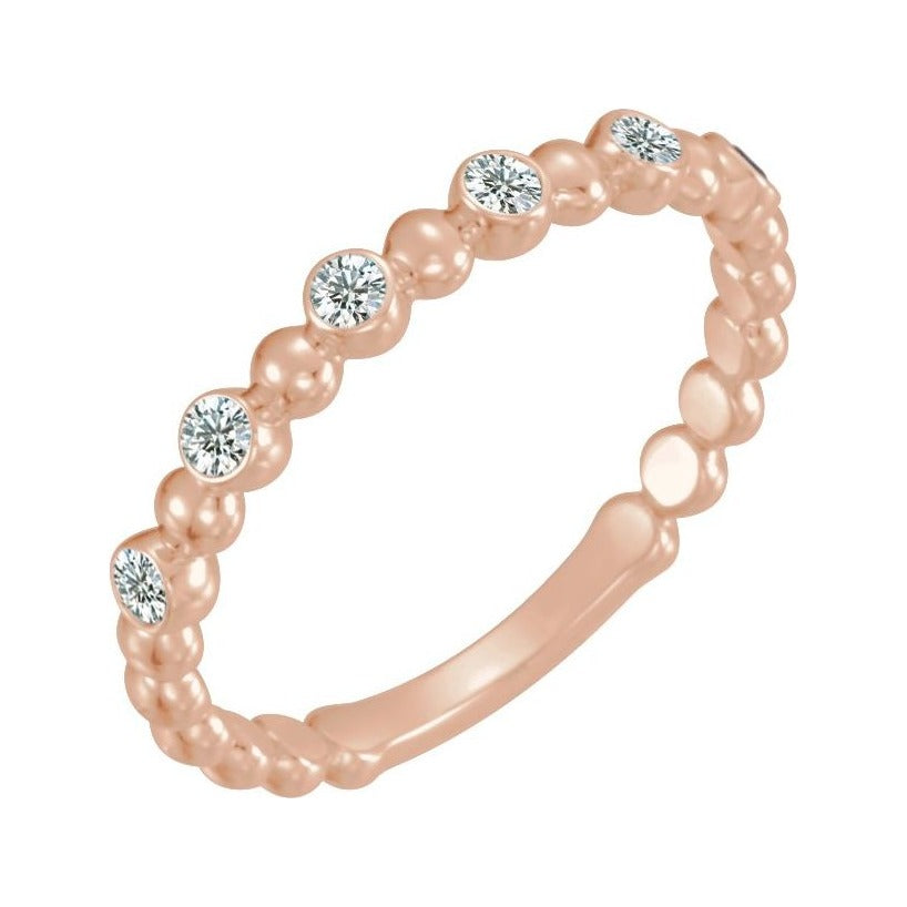 Sapphire Row Natural Gemstone Bezel Bead Stacking Ring - Diamond, 14K Rose Gold