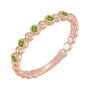 Sapphire Row Natural Gemstone Bezel Bead Stacking Ring - Peridot, 14K Rose Gold