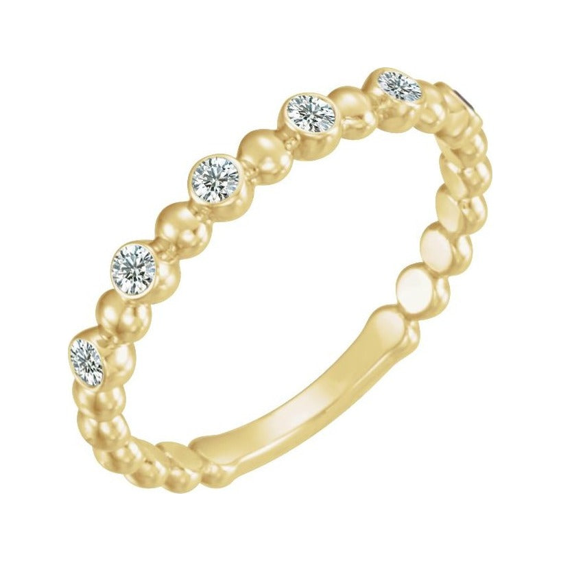 Sapphire Row Natural Gemstone Bezel Bead Stacking Ring - Diamond, 14K Yellow Gold
