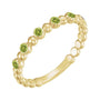 Sapphire Row Natural Gemstone Bezel Bead Stacking Ring - Peridot, 14K Yellow Gold