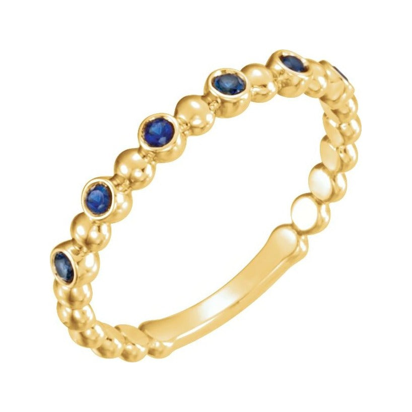 Sapphire Row Natural Gemstone Bezel Bead Stacking Ring - Blue Sapphire, 14K Yellow Gold
