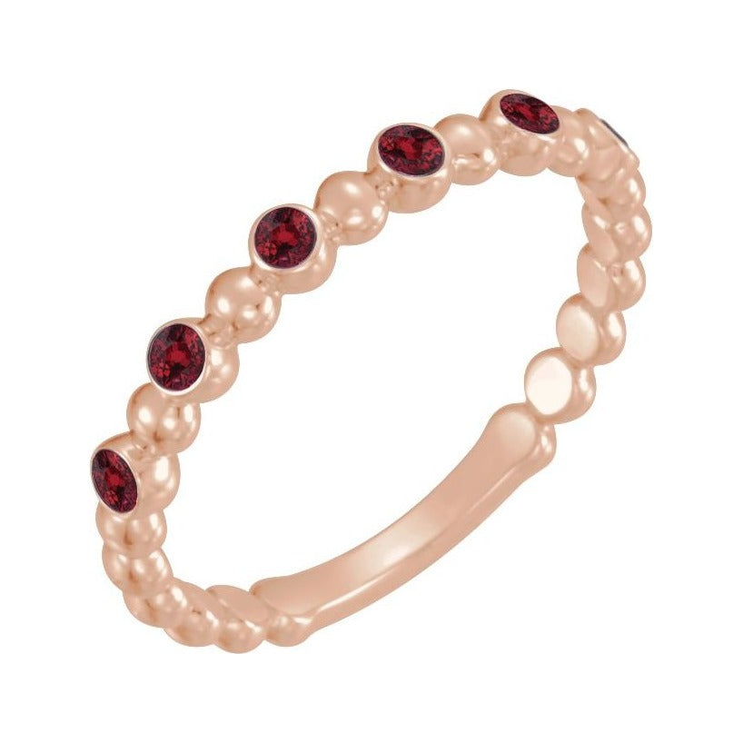 Sapphire Row Natural Gemstone Bezel Bead Stacking Ring - Ruby, 14K Rose Gold