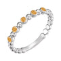 Sapphire Row Natural Gemstone Bezel Bead Stacking Ring - Citrine, Platinum