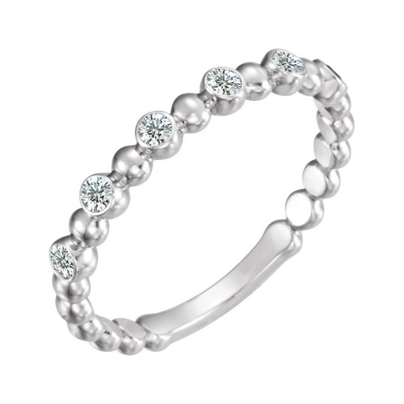 Sapphire Row Natural Gemstone Bezel Bead Stacking Ring - Diamond, Platinum