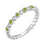 Sapphire Row Natural Gemstone Bezel Bead Stacking Ring - Peridot, Platinum