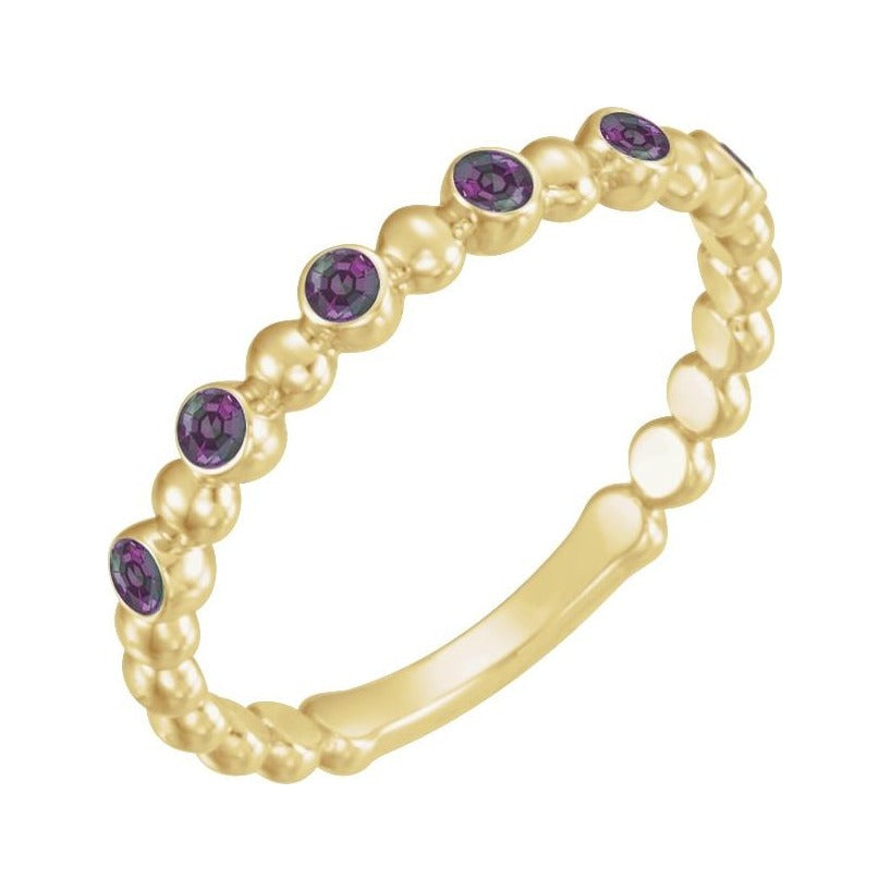 Sapphire Row Natural Gemstone Bezel Bead Stacking Ring - Alexandrite, 14K Yellow Gold