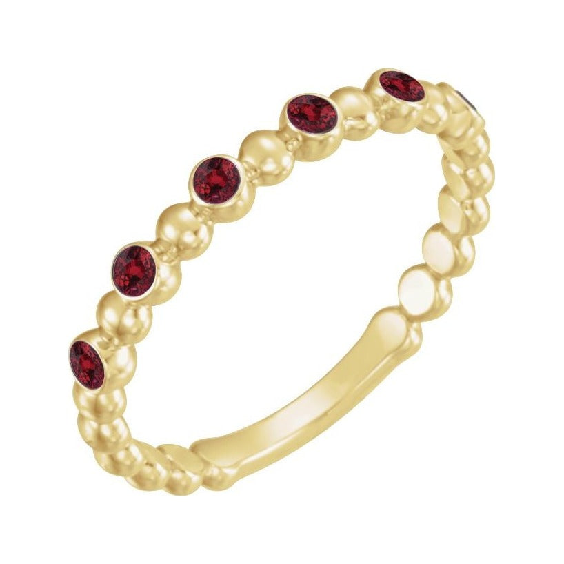 Sapphire Row Lab-Grown Gemstone Bezel Bead Stacking Ring - Ruby, 14K Yellow Gold