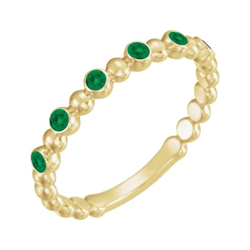 Sapphire Row Lab-Grown Gemstone Bezel Bead Stacking Ring - Emerald, 14K Yellow Gold