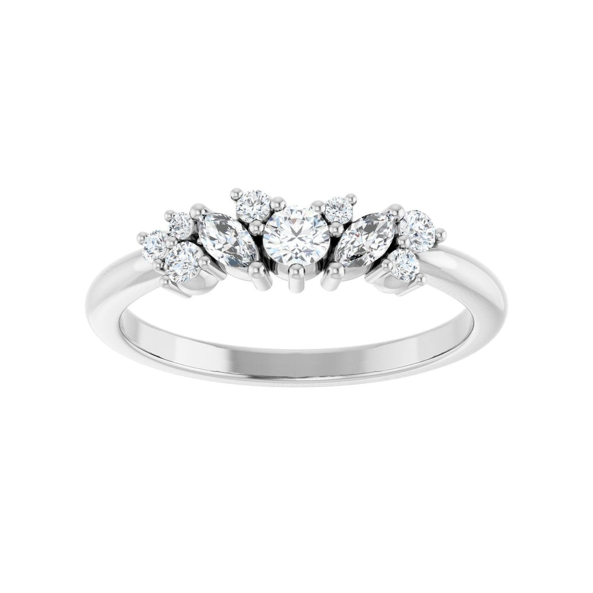 Sapphire Row Natural Diamond Mixed-Shape Cluster Ring - 14K White Gold (view 3)