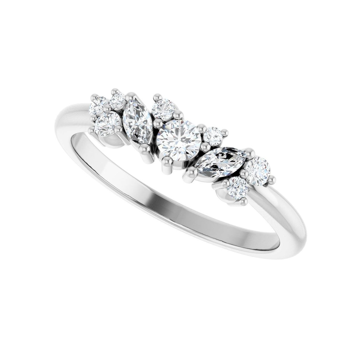 Sapphire Row Natural Diamond Mixed-Shape Cluster Ring - 14K White Gold (view 5)