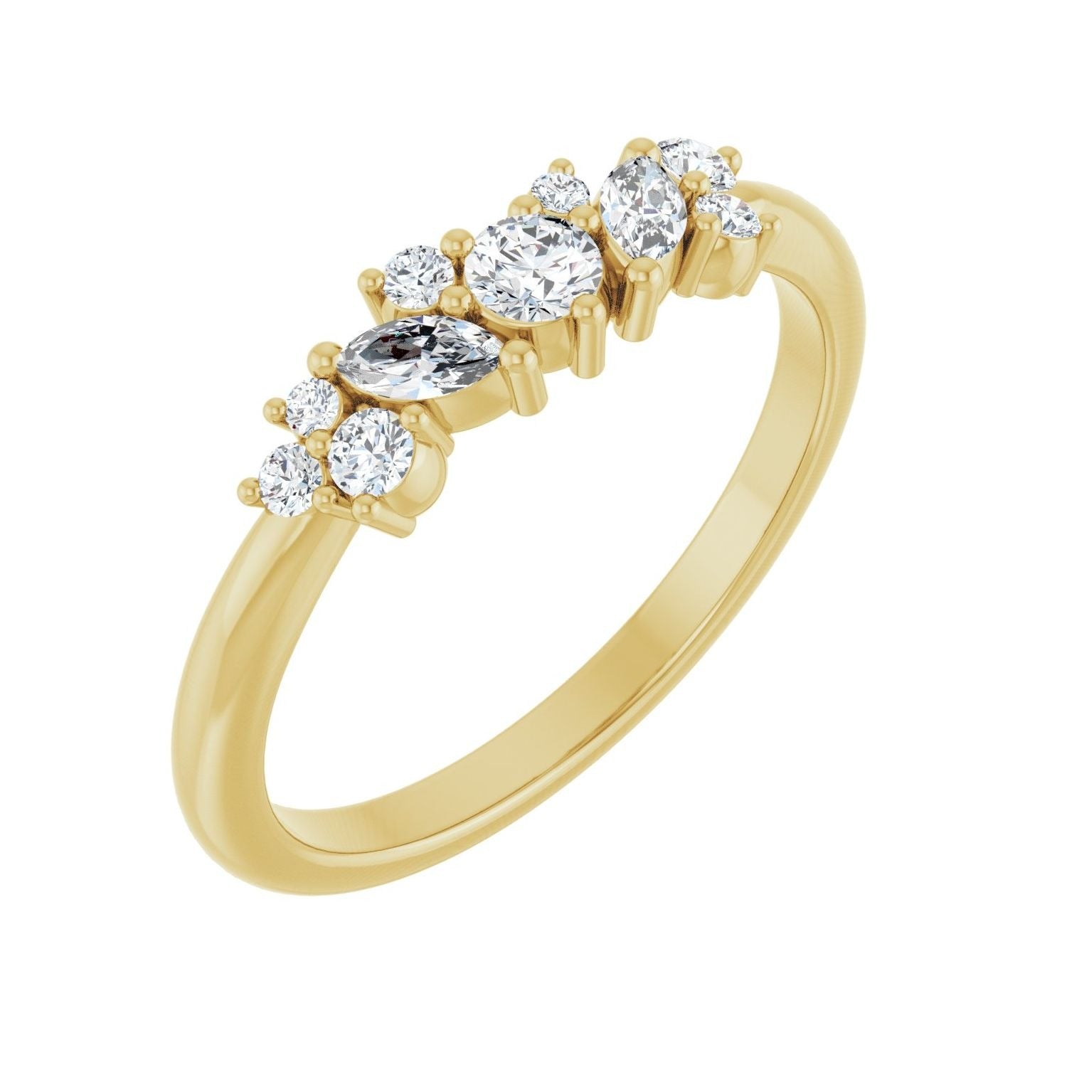 Sapphire Row Natural Diamond Mixed-Shape Cluster Ring - 14K Yellow Gold
